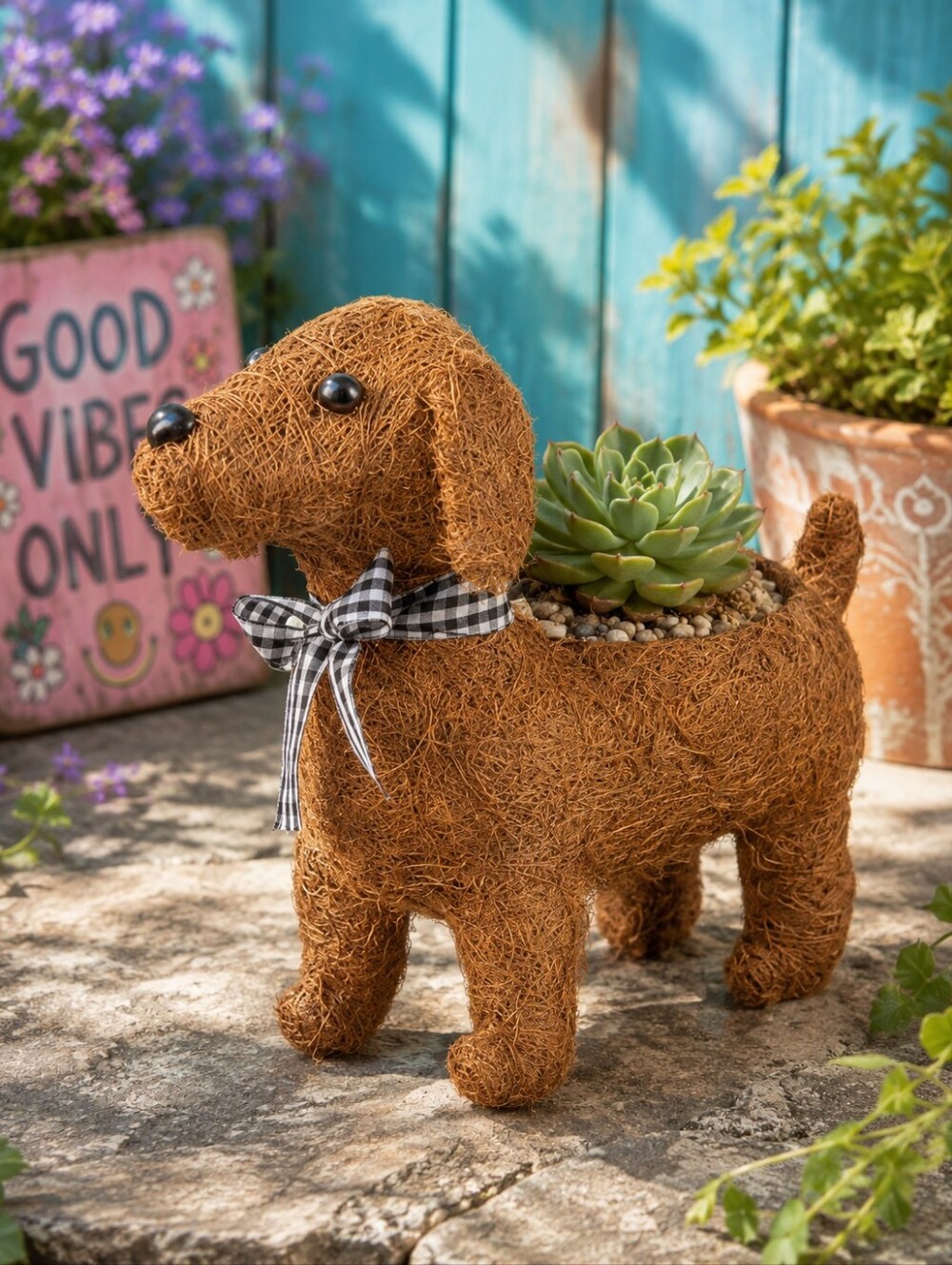 AquaSave Coco Critter Dog Or Elephant Shaped Planter, Fits Any 4" Plants, New